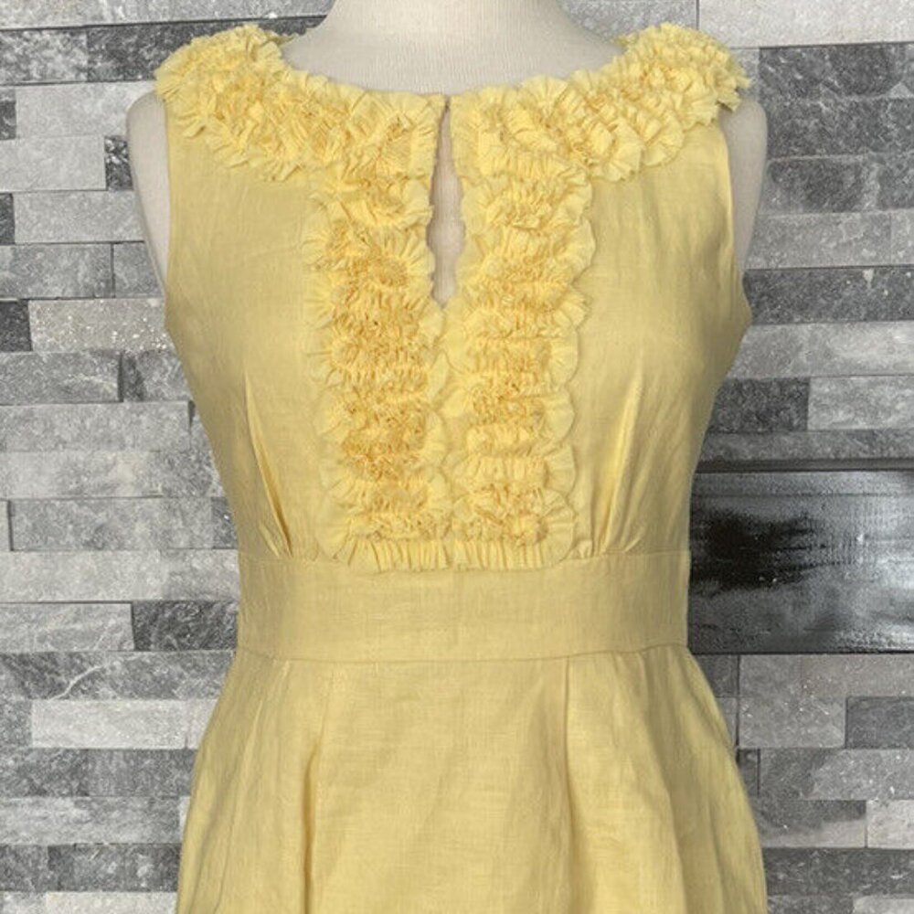 Taylor Linen Dress Yellow Ruffle Front Sleeveless Size 4